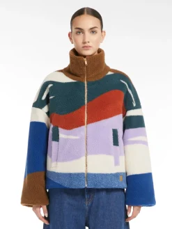 Short jacquard wool jersey down jacket