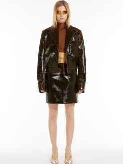 Short patent-look wool jacket