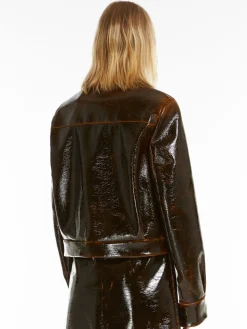 Short patent-look wool jacket