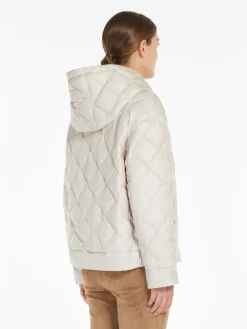 Short, reversible down jacket in water-repellent canvas