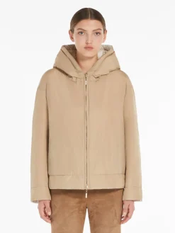 Short, reversible down jacket in water-repellent canvas