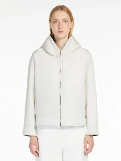 Short, reversible down jacket in water-repellent canvas