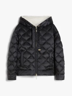 Short, reversible down jacket in water-repellent canvas