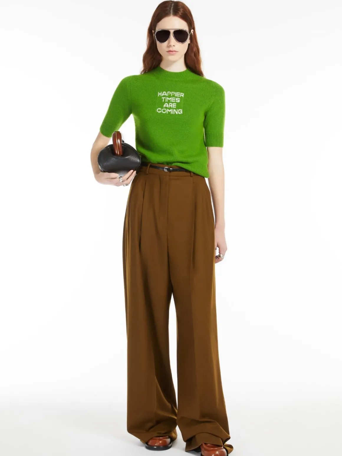 Short-sleeved wool and cashmere sweater