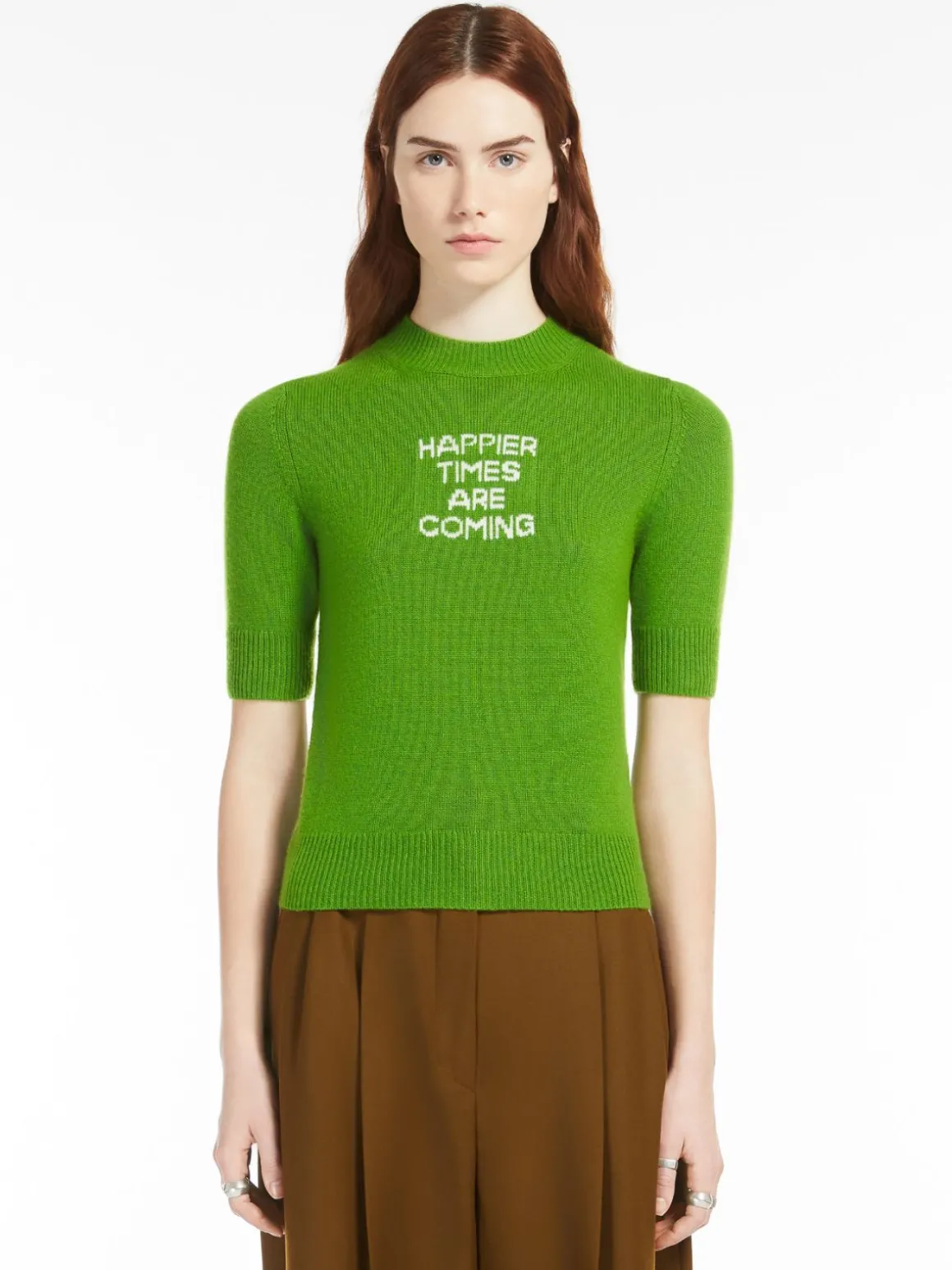 Short-sleeved wool and cashmere sweater