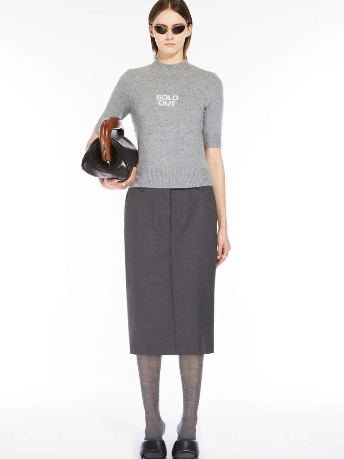 Short-sleeved wool and cashmere sweater