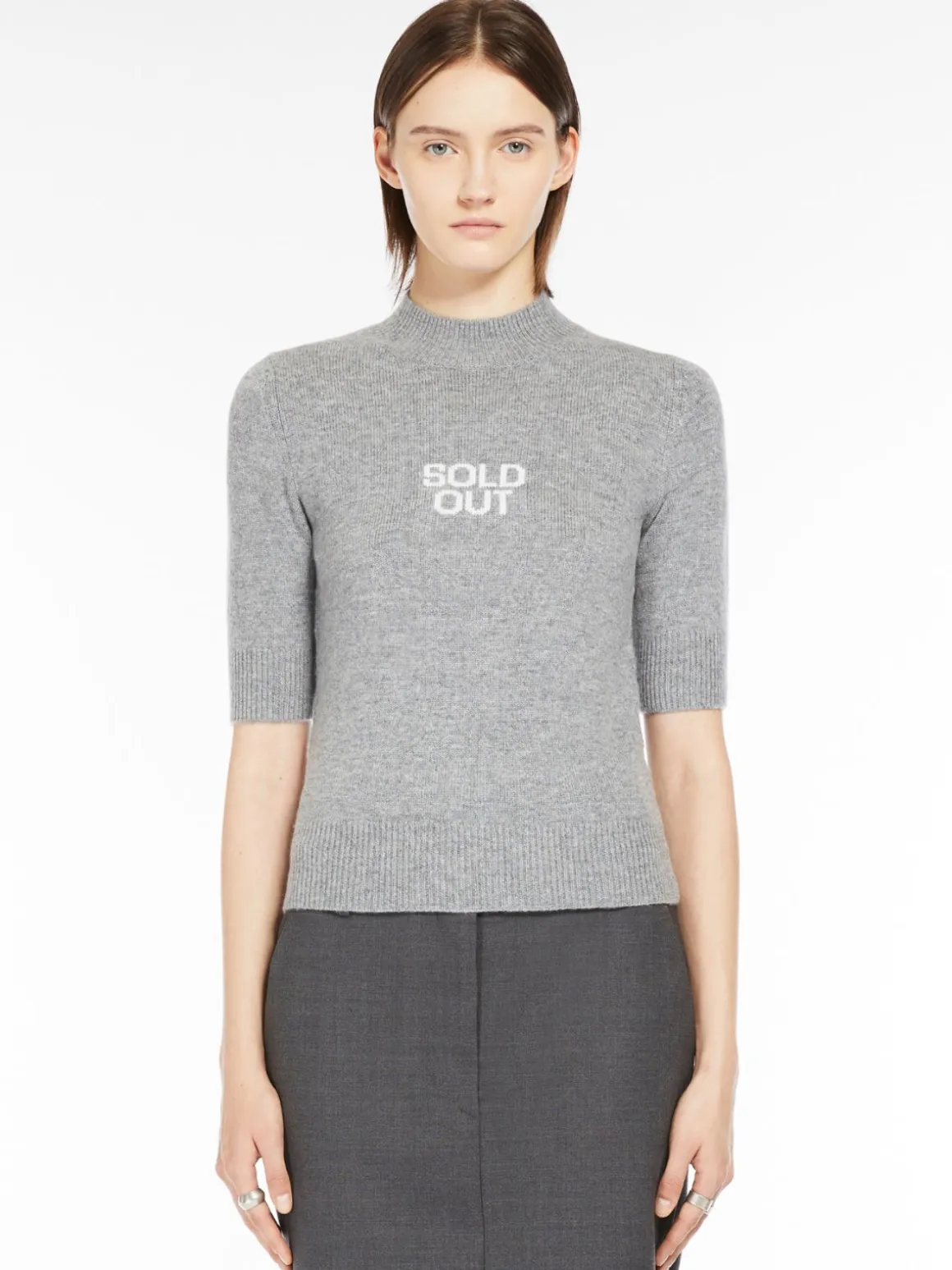 Short-sleeved wool and cashmere sweater
