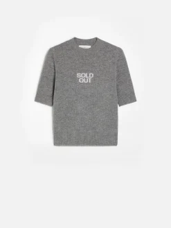 Short-sleeved wool and cashmere sweater