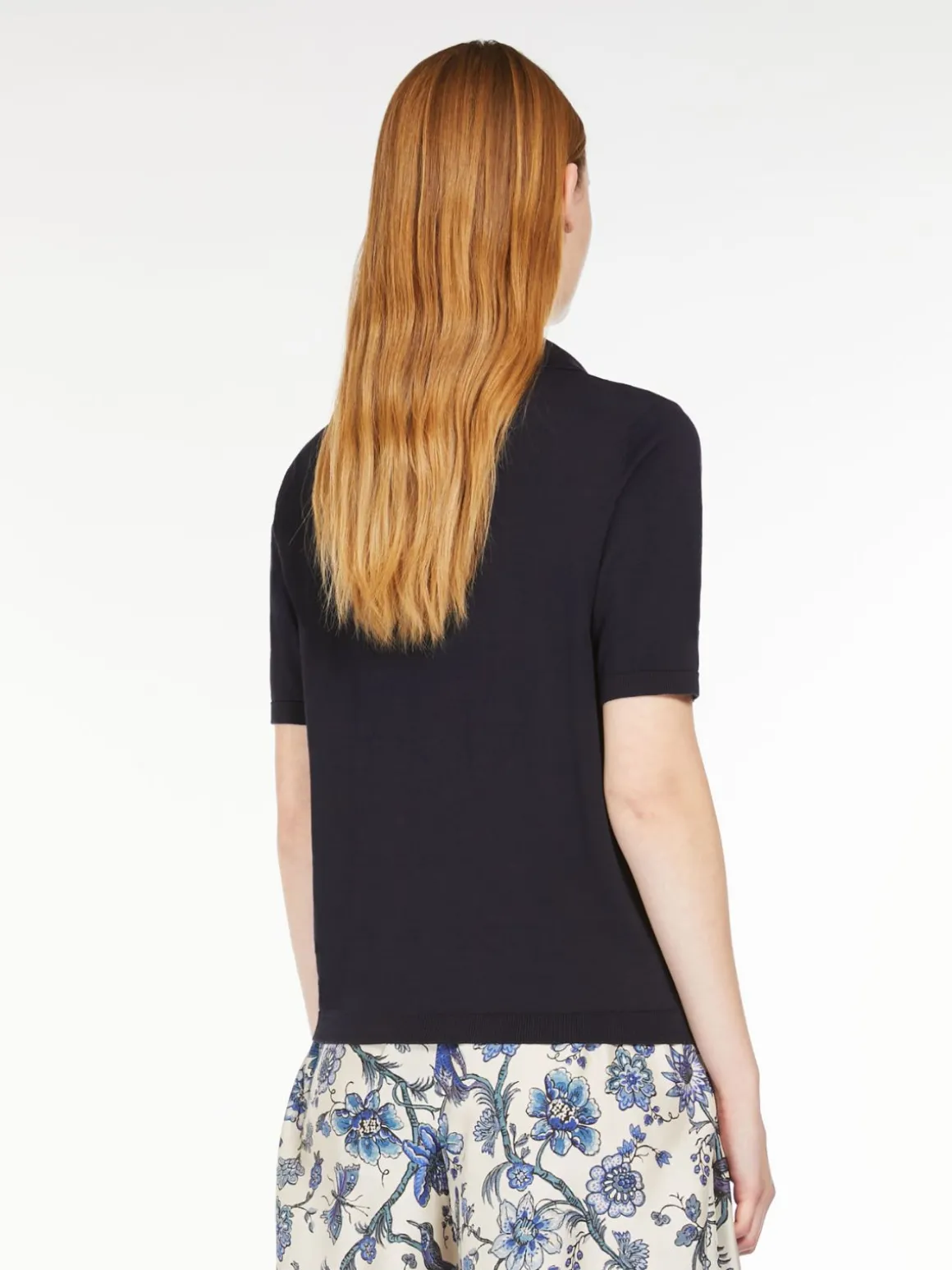 Silk and cotton yarn polo sweater