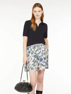 Silk and cotton yarn polo sweater