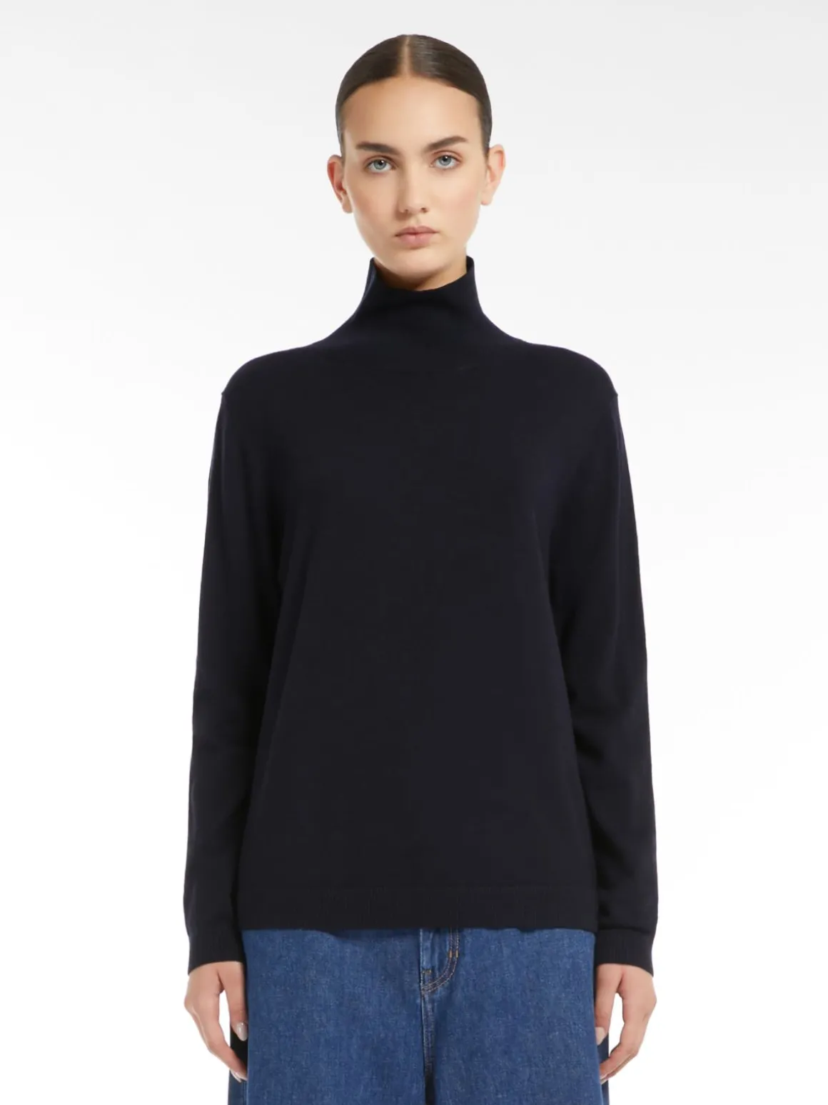 Silk and wool polo-neck sweater
