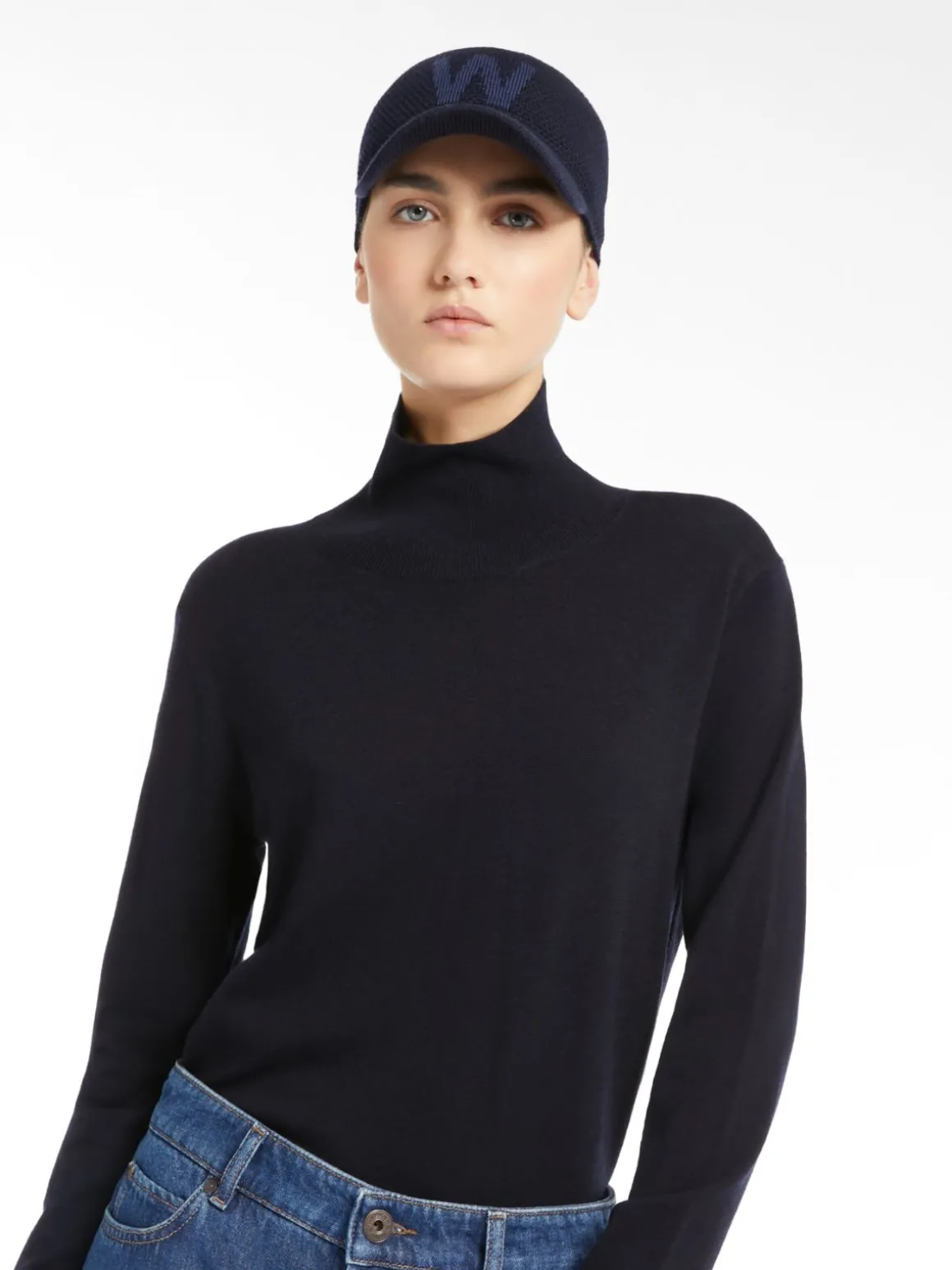 Silk and wool polo-neck sweater