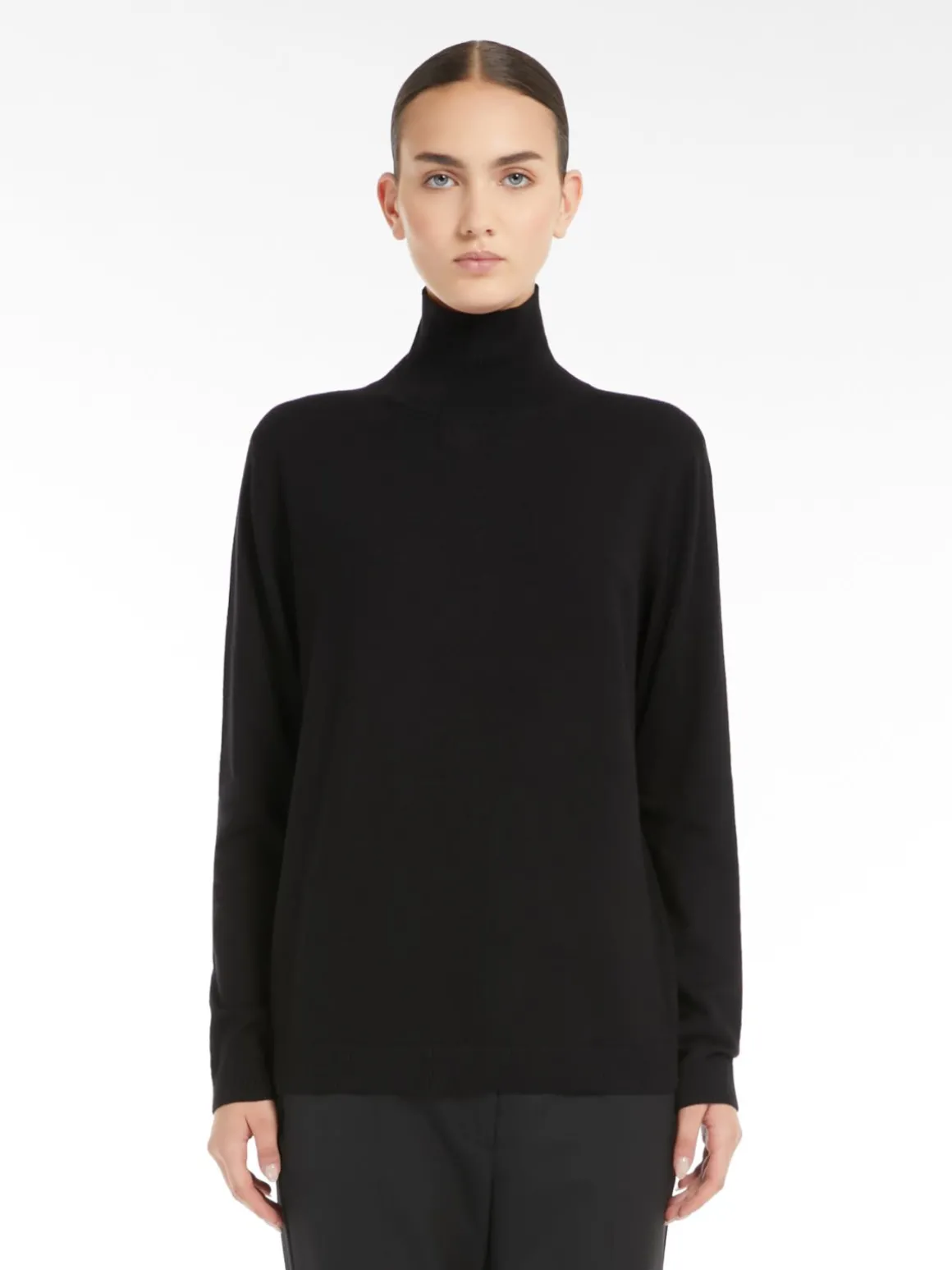 Silk and wool polo-neck sweater