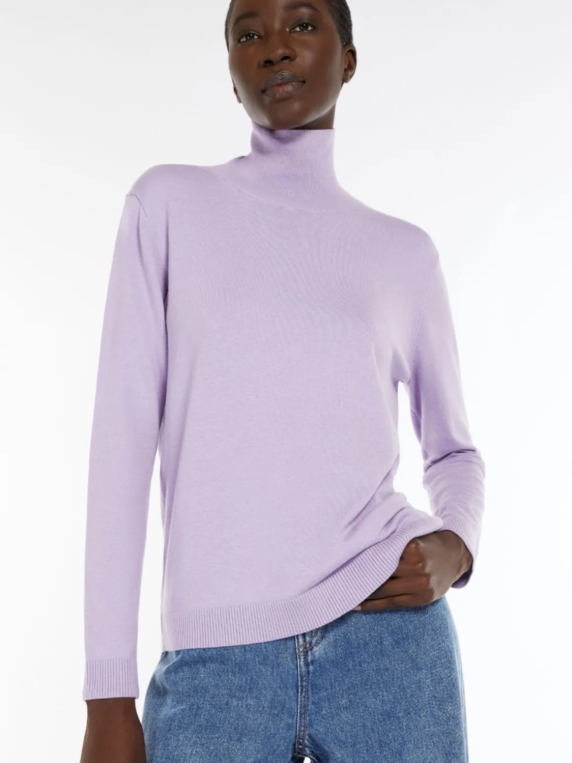 Silk and wool polo-neck sweater