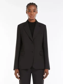 Single-breasted blazer in stretch wool-blend canvas