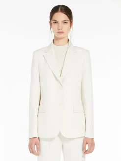 Single-breasted blazer in stretch wool-blend canvas