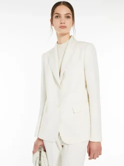 Single-breasted blazer in stretch wool-blend canvas