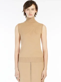 Sleeveless mock polo-neck sweater