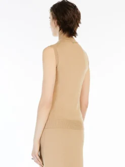 Sleeveless mock polo-neck sweater