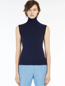 Sleeveless mock polo-neck sweater