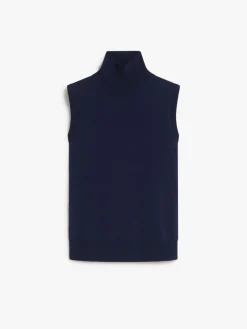 Sleeveless mock polo-neck sweater