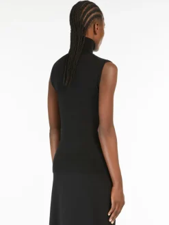 Sleeveless mock polo-neck sweater