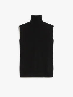 Sleeveless mock polo-neck sweater