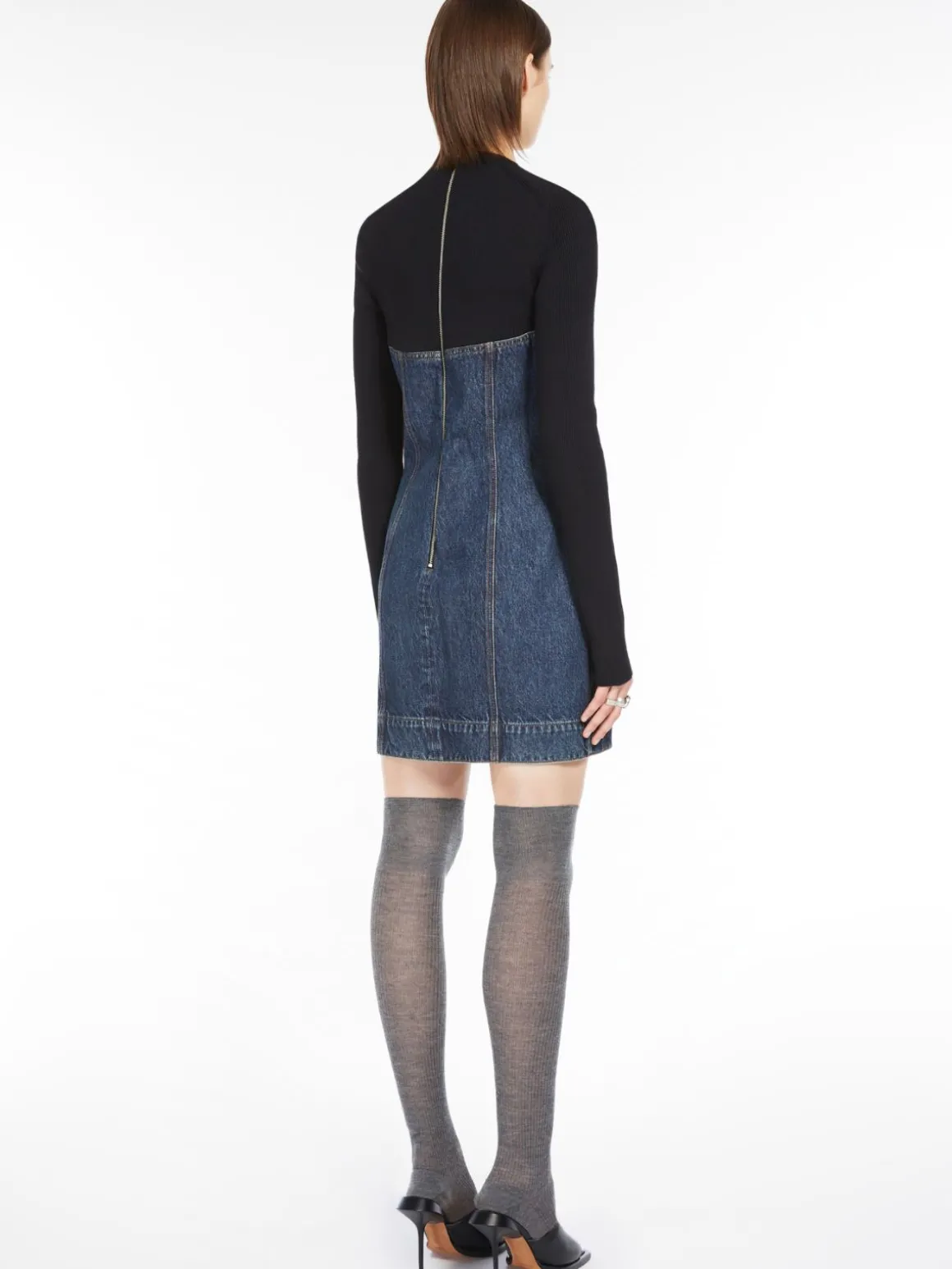 Slim-fit denim and knit fabric dress