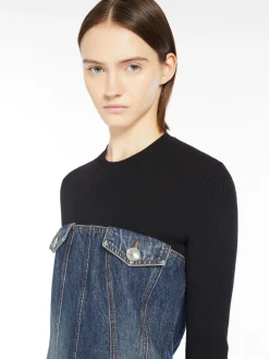 Slim-fit denim and knit fabric dress