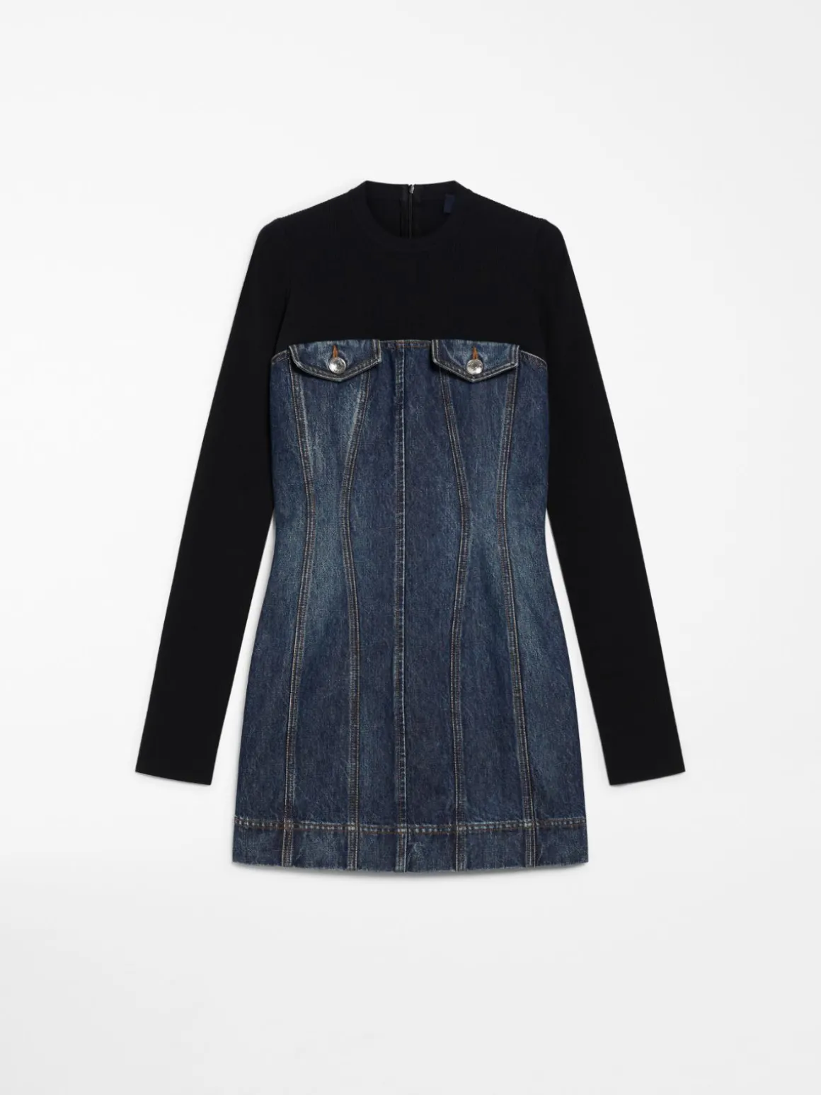 Slim-fit denim and knit fabric dress