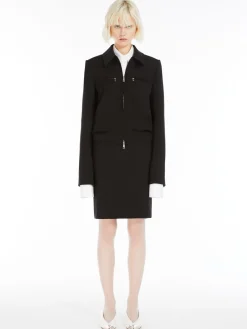 Straight-fit stretch wool skirt