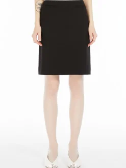 Straight-fit stretch wool skirt