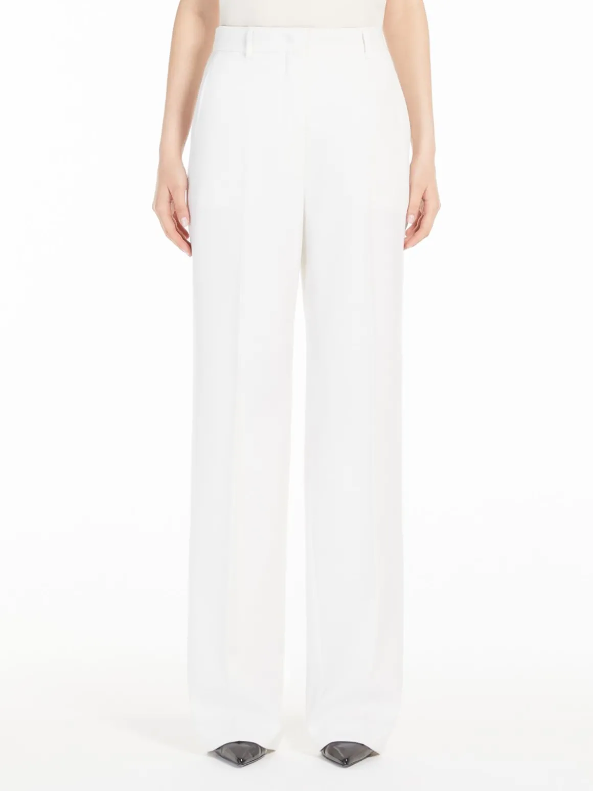 Straight-fit wool satin trousers