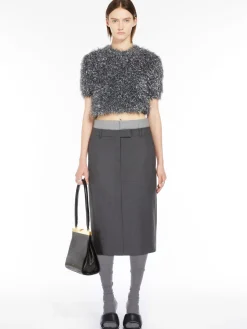 Stretch wool midi skirt