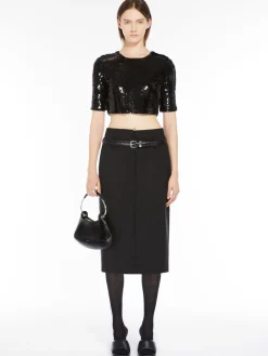 Stretch wool midi skirt