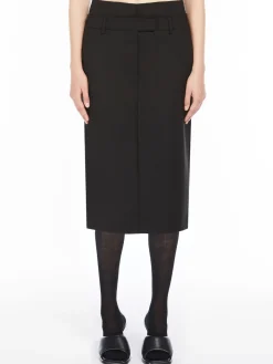 Stretch wool midi skirt