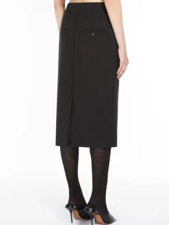 Stretch wool midi skirt