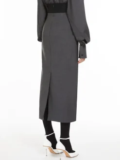 Stretch wool midi skirt