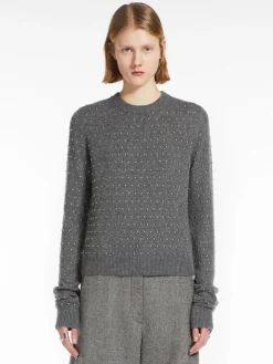 Studded cashmere-blend crew-neck sweater