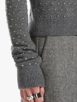Studded cashmere-blend crew-neck sweater