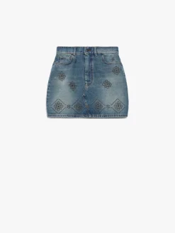 Studded denim mini skirt