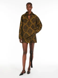 Technical wool jacquard miniskirt