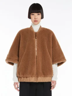 Teddy fabric bomber jacket cape