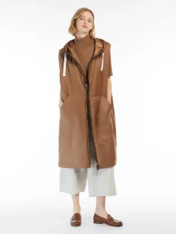 Water-repellent canvas midi gilet
