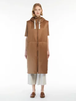 Water-repellent canvas midi gilet