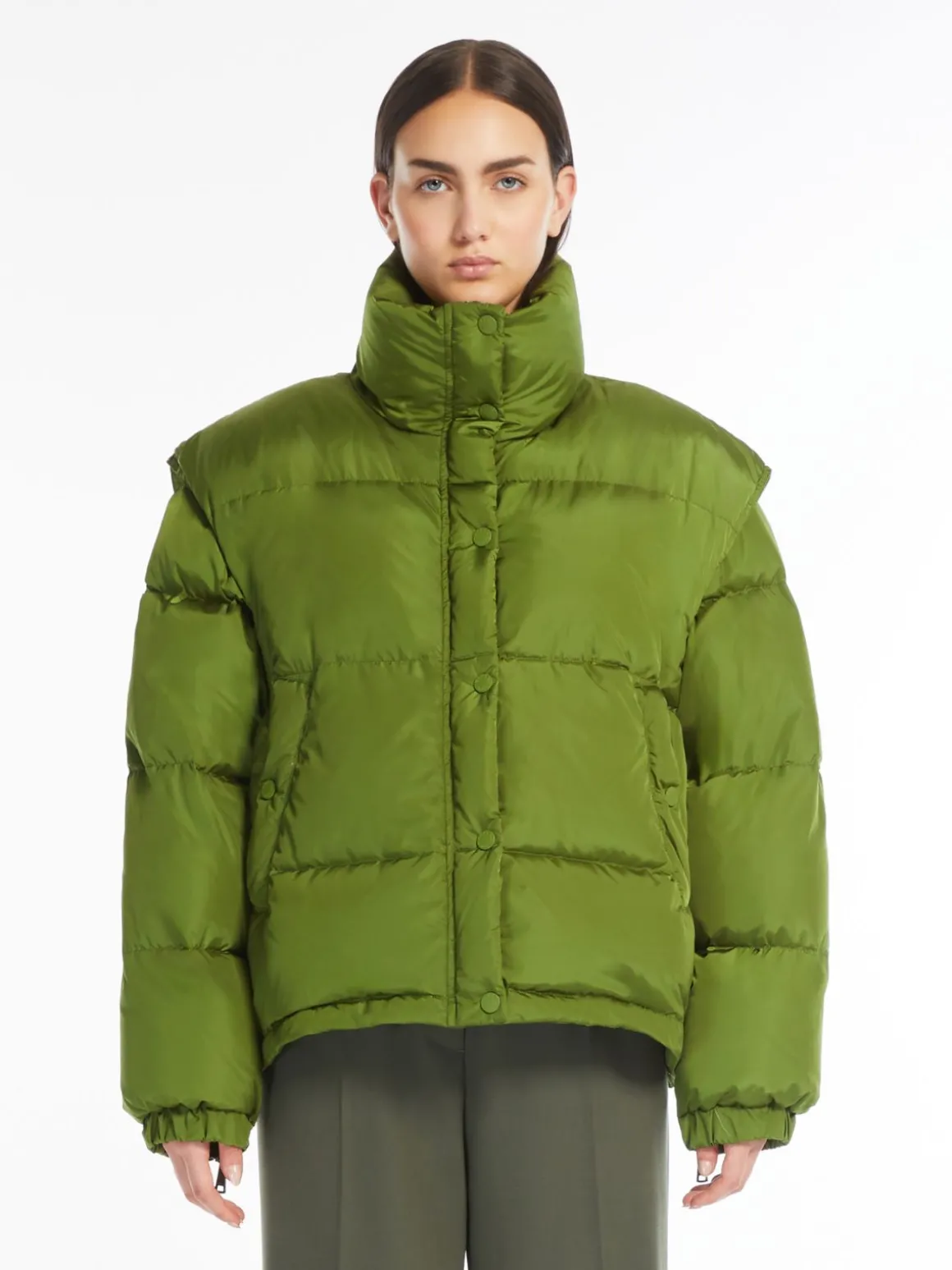 Water-repellent taffeta cropped bomber jacket