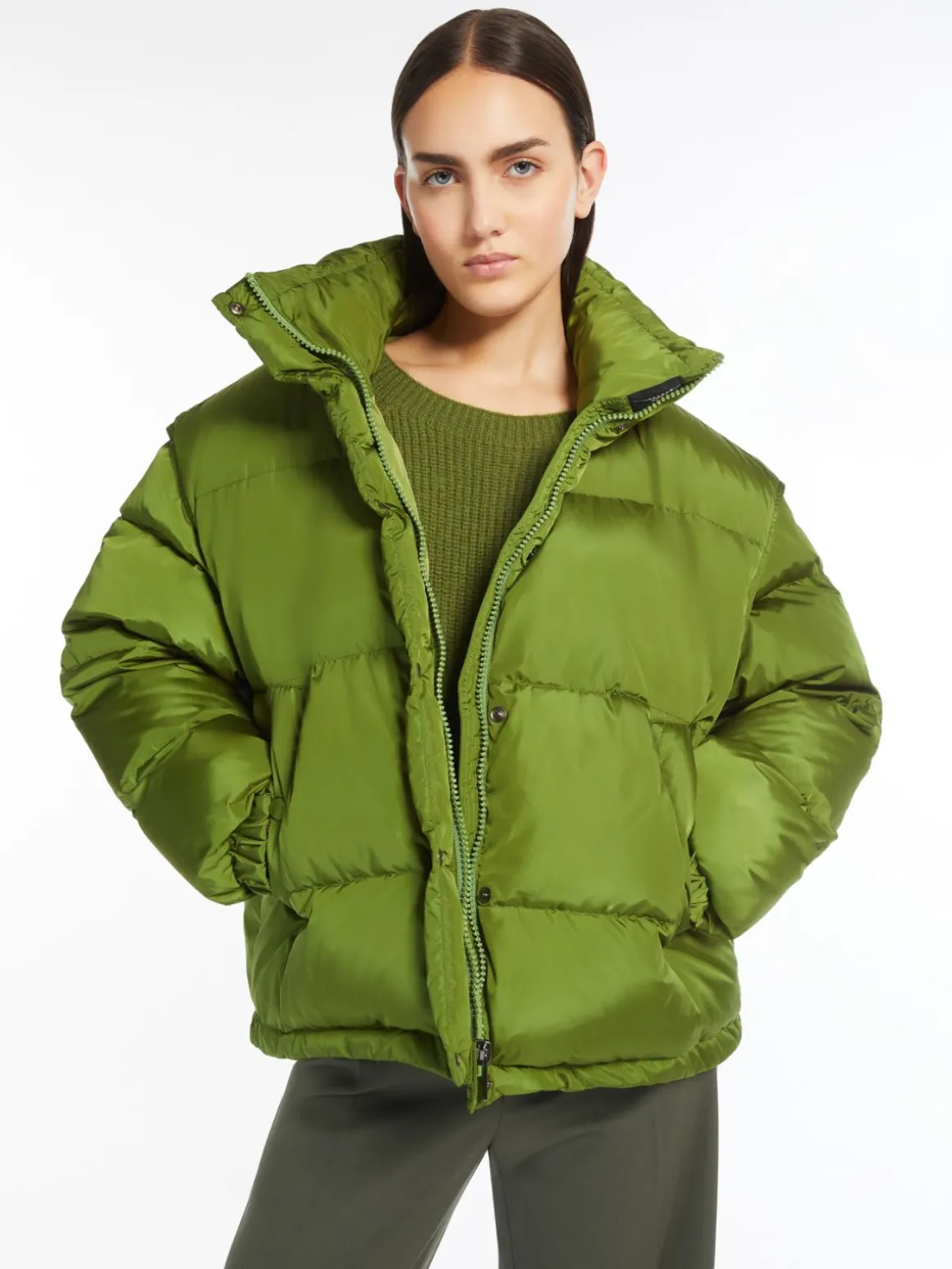 Water-repellent taffeta cropped bomber jacket