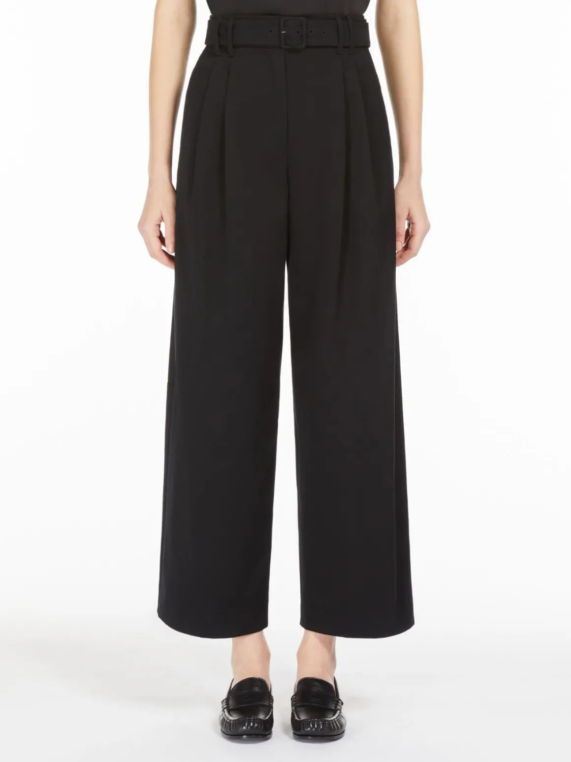Wide-fit gabardine trousers