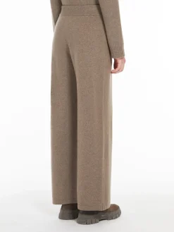 Wide-fit knit fabric trousers