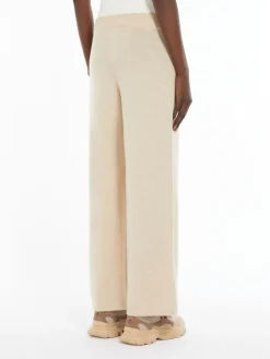 Wide-fit knit fabric trousers